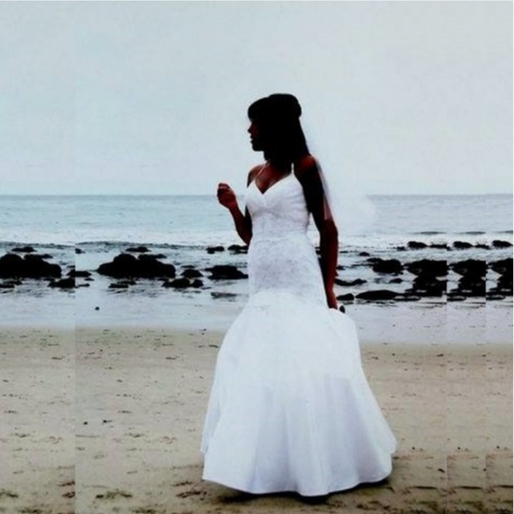 White Beaded Fitted Mermaid Style Wedding Dress